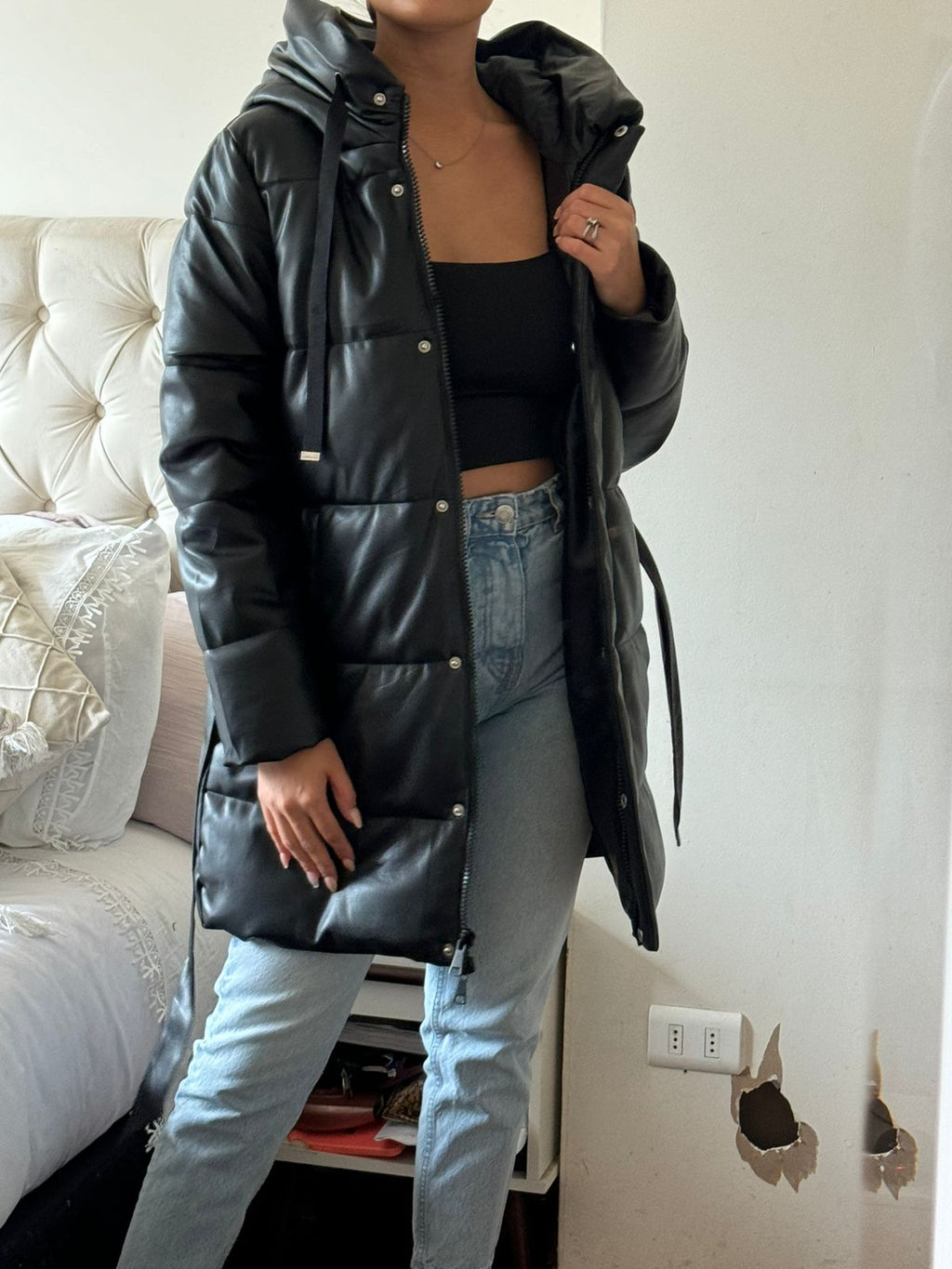 Abrigo Puffer Eco Cuero 🖤