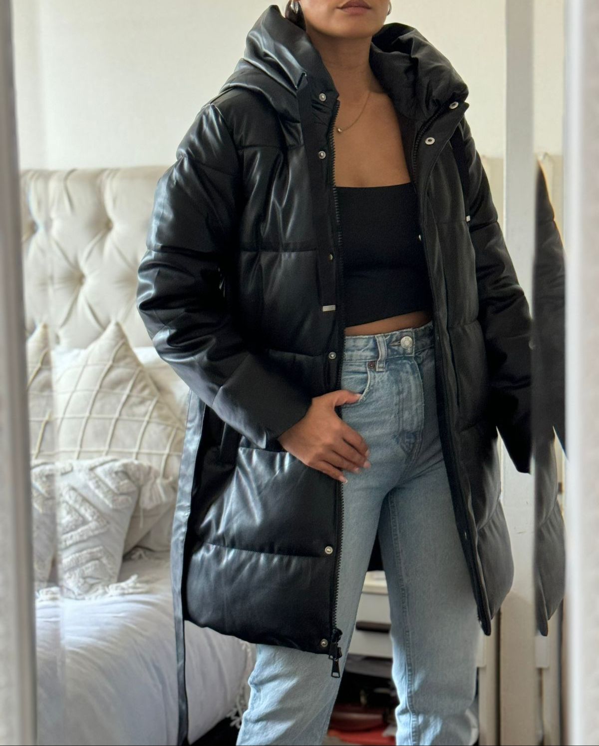 Abrigo Puffer Eco Cuero 🖤
